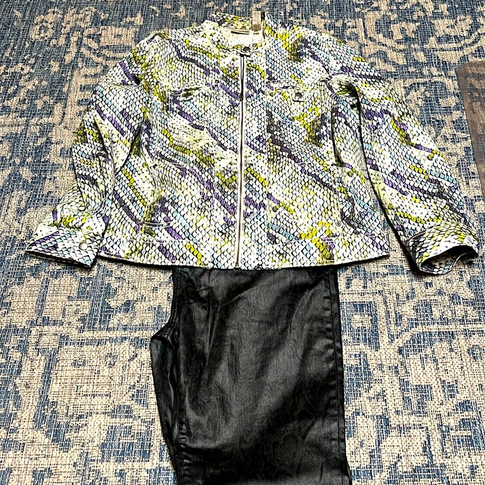 Chico’s “snakeprint” jacket and pants.